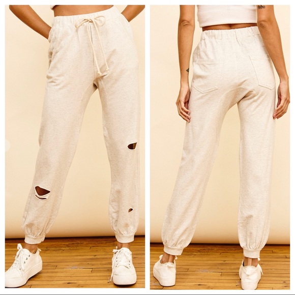 Boho chic Ripped Detail Drawstring joggers - Picture 3 of 5